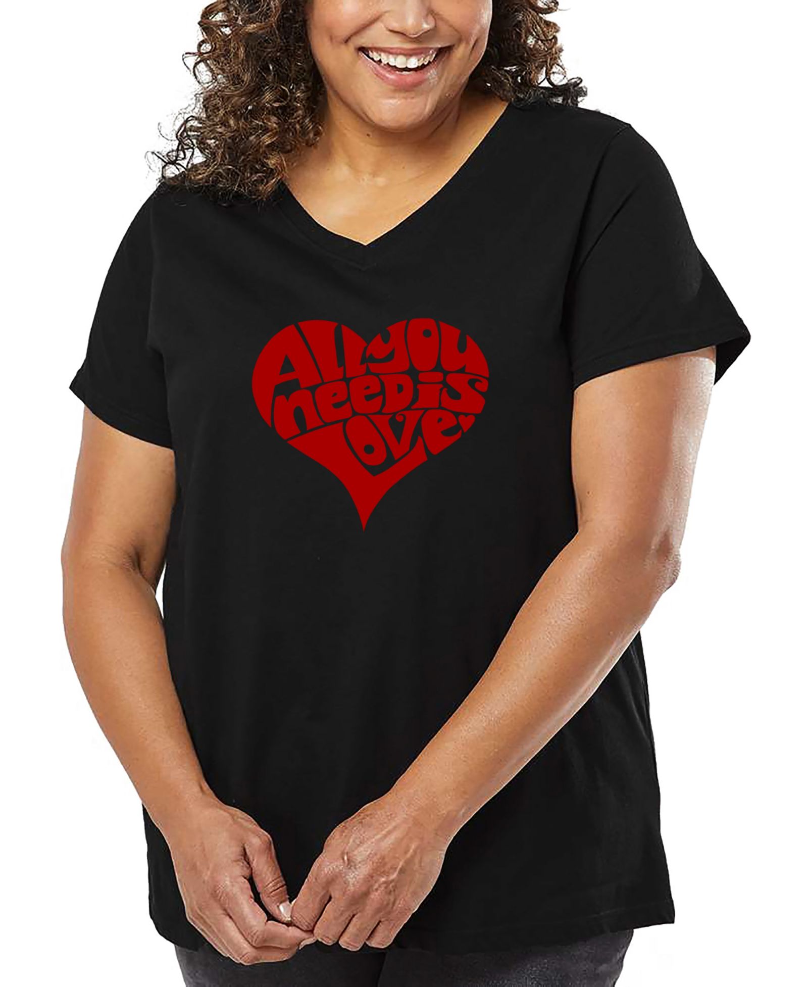 Женская футболка LA Pop Art Plus Size All You Need Is Love Word Art V-Neck