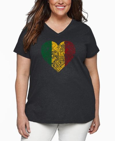 LA Pop Art Plus Size One Love Heart Word Art V-Neck T-Shirt