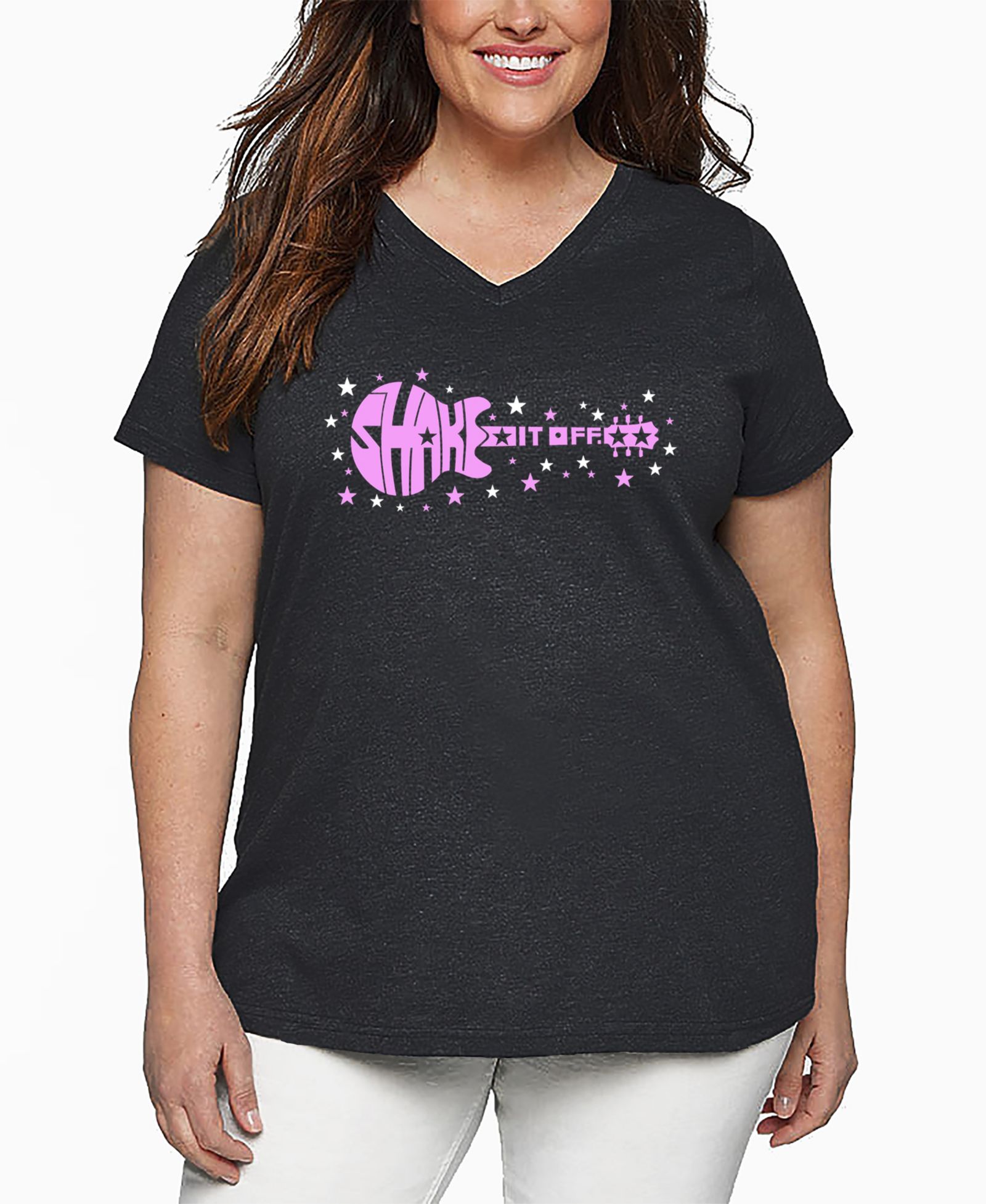 Футболка LA Pop Art Plus Size Shake it Off Word Art V-Neck Женская