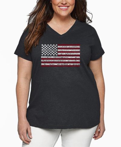 Футболка LA Pop Art Plus Size 50 States USA Flag Word Art V-Neck