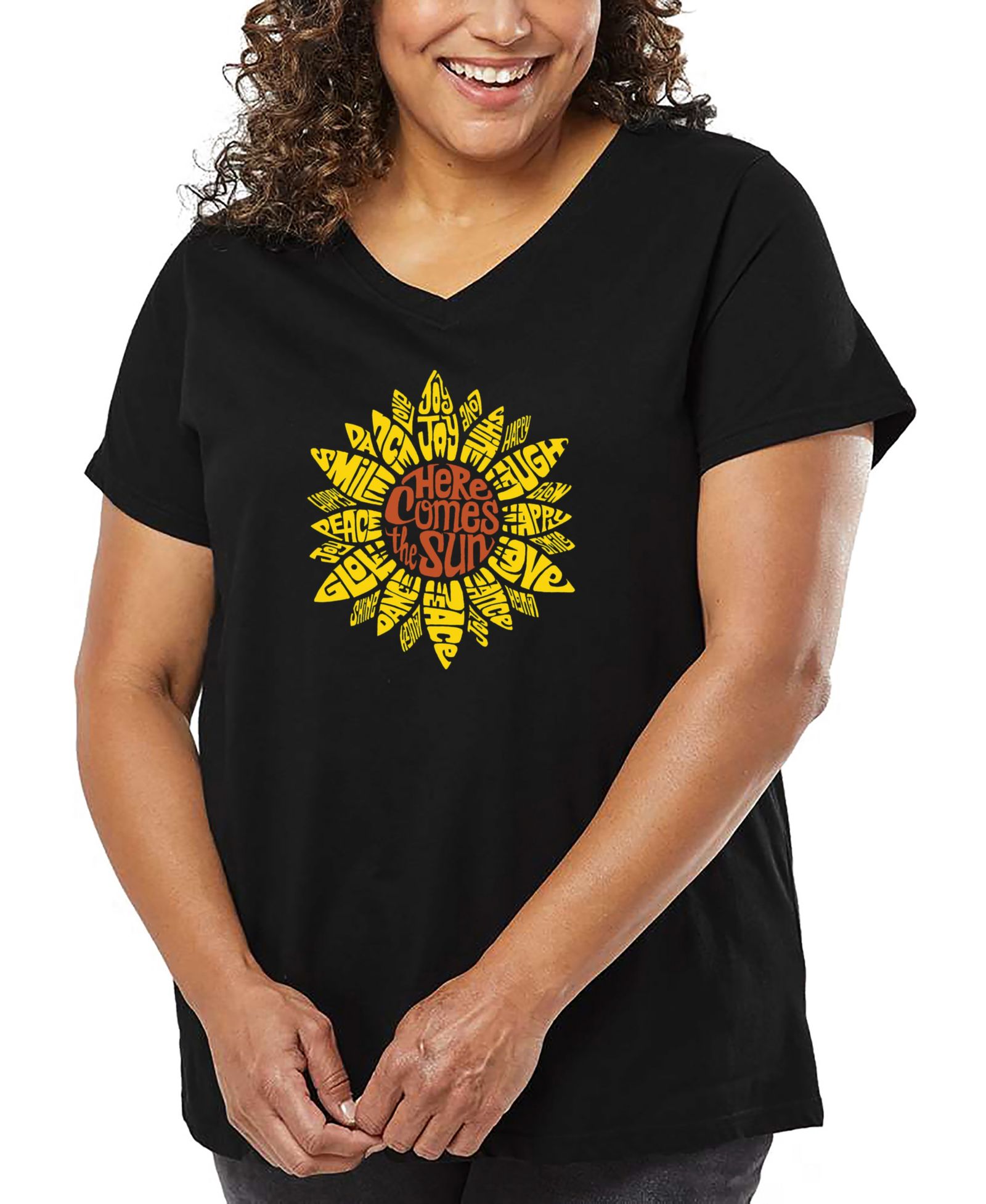 LA Pop Art футболка V-neck Plus Size Sunflower Word Art