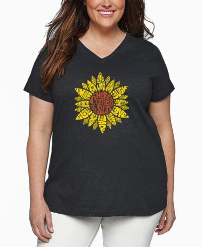 LA Pop Art футболка V-neck Plus Size Sunflower Word Art