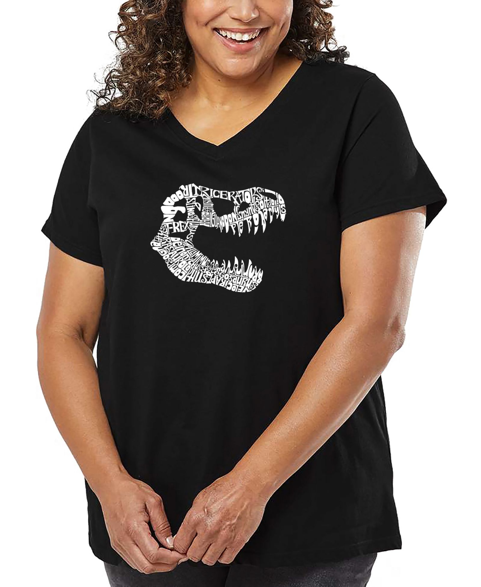 Футболка LA Pop Art Plus Size TREX Word Art V-Neck
