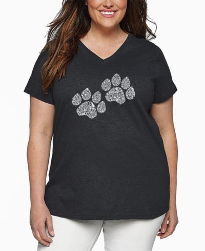 LA Pop Art Футболка Plus Size Woof Paw Prints Word Art V-Neck