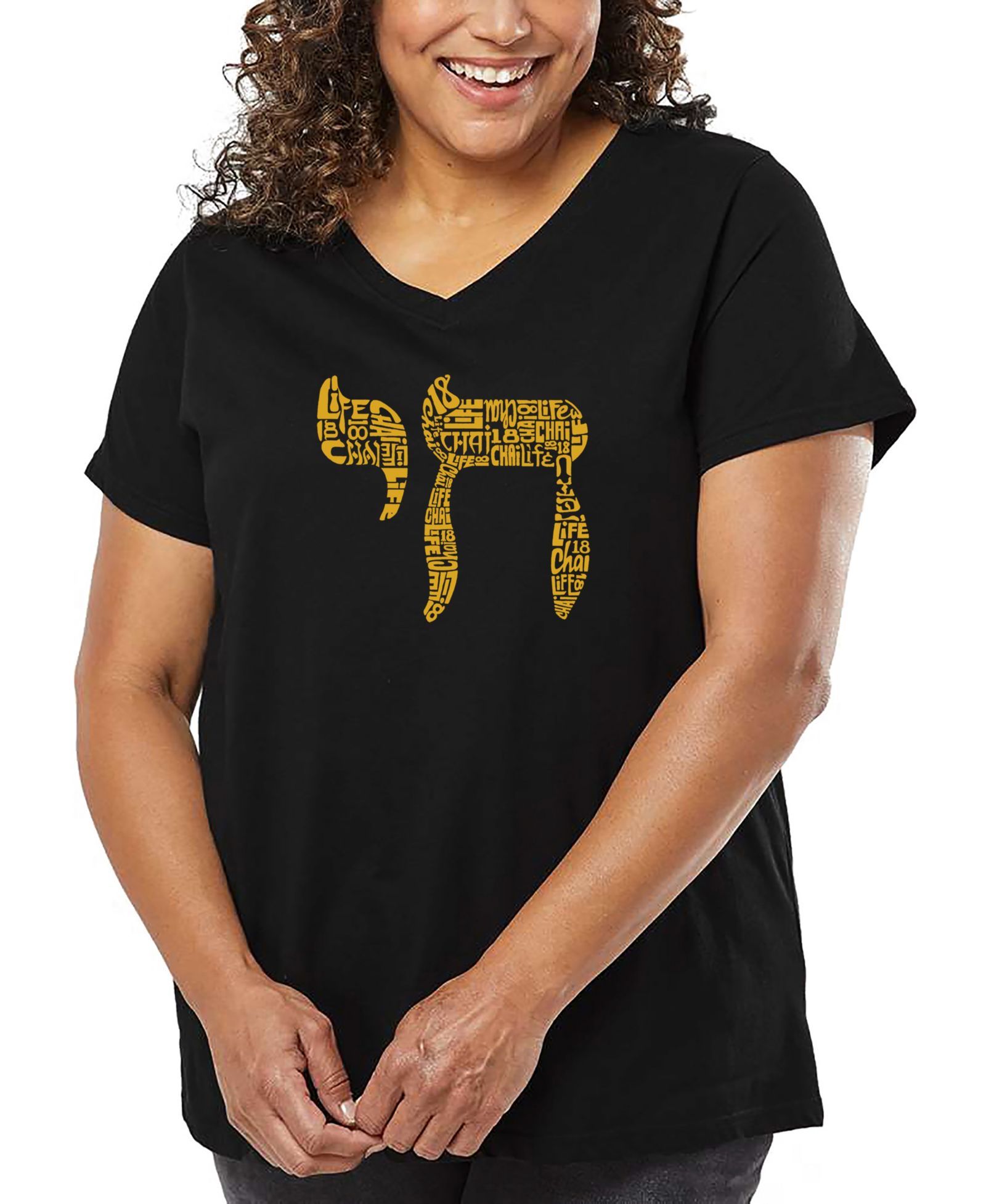 Футболка V-образного выреза LA Pop Art Plus Size Chai Word Art