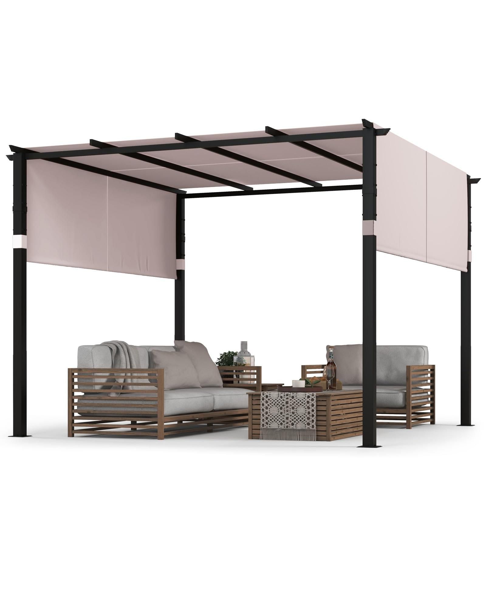 Пергола Mecale Flat Top 10 x 10 ft с выдвижным навесом для сада, бассейна, террасы и заднего двора
