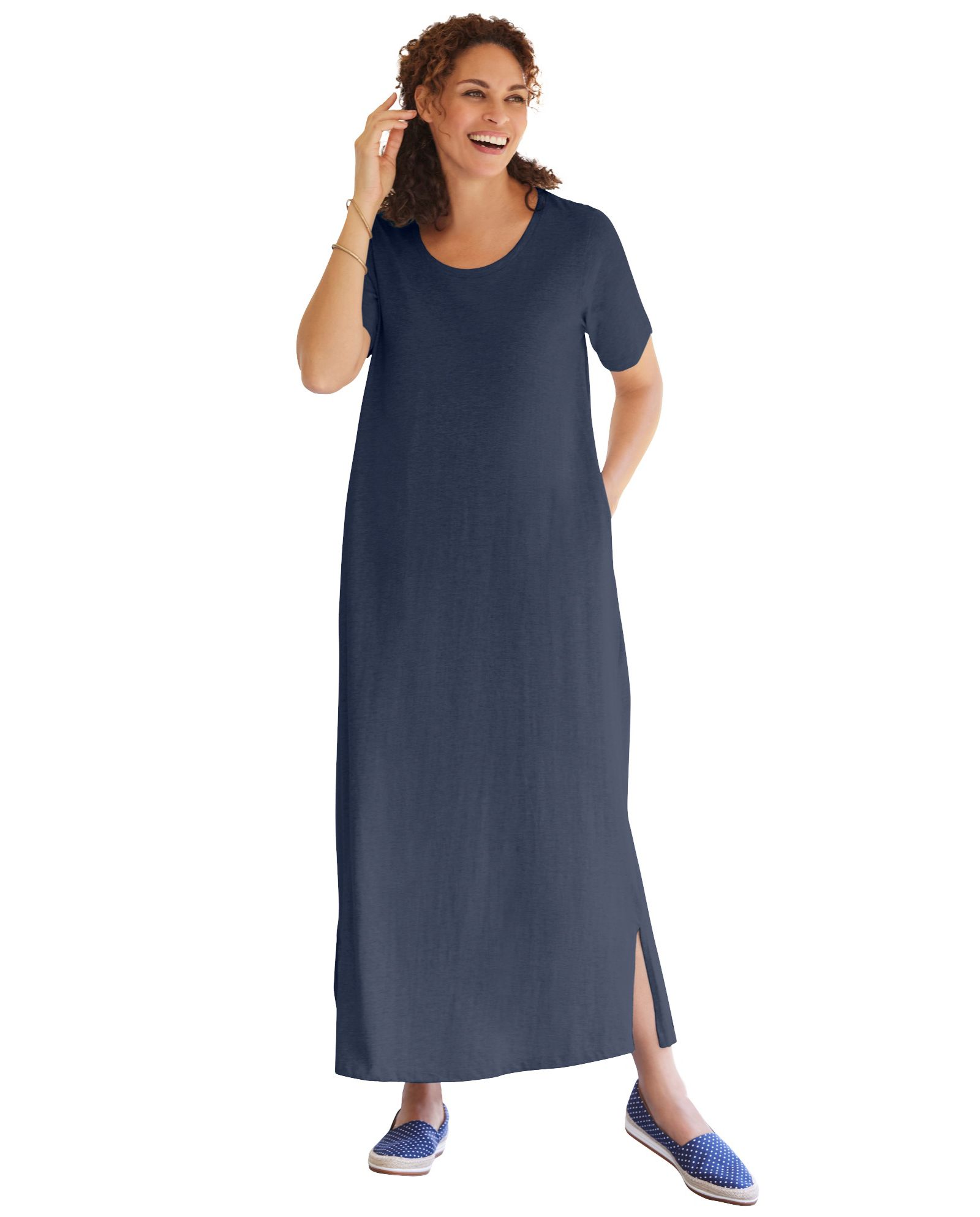 Woman Within Plus Size Perfect Short-Sleeve Scoopneck Maxi Tee Dress