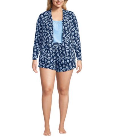 Комплект пижамы Lands' End Plus Size из 3 предметов: топ с длинным рукавом, ками и шорты