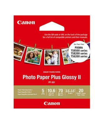 Фотографическая бумага Canon PP-301 Photo Paper Plus Glossy II для струйной печати, 10,6 мил, 265 г/м², 3,5 x 3,5 дюйма, упаковка 20 листов