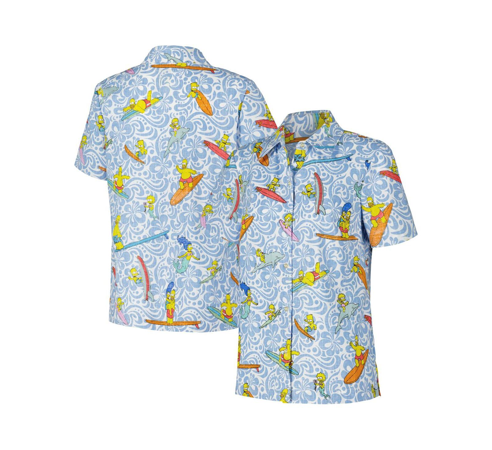Женская рубашка Reyn Spooner Light Blue The Simpsons Cowabunga Relaxed Button-Up