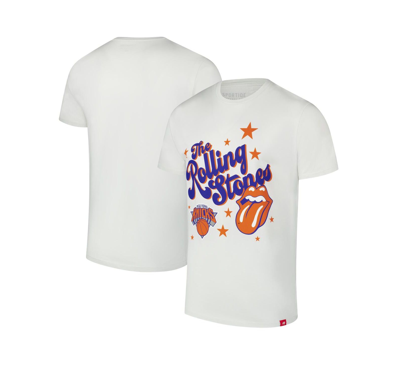 Мужская и женская футболка Sportiqe White Rolling Stones x New York Knicks Bingham Collab