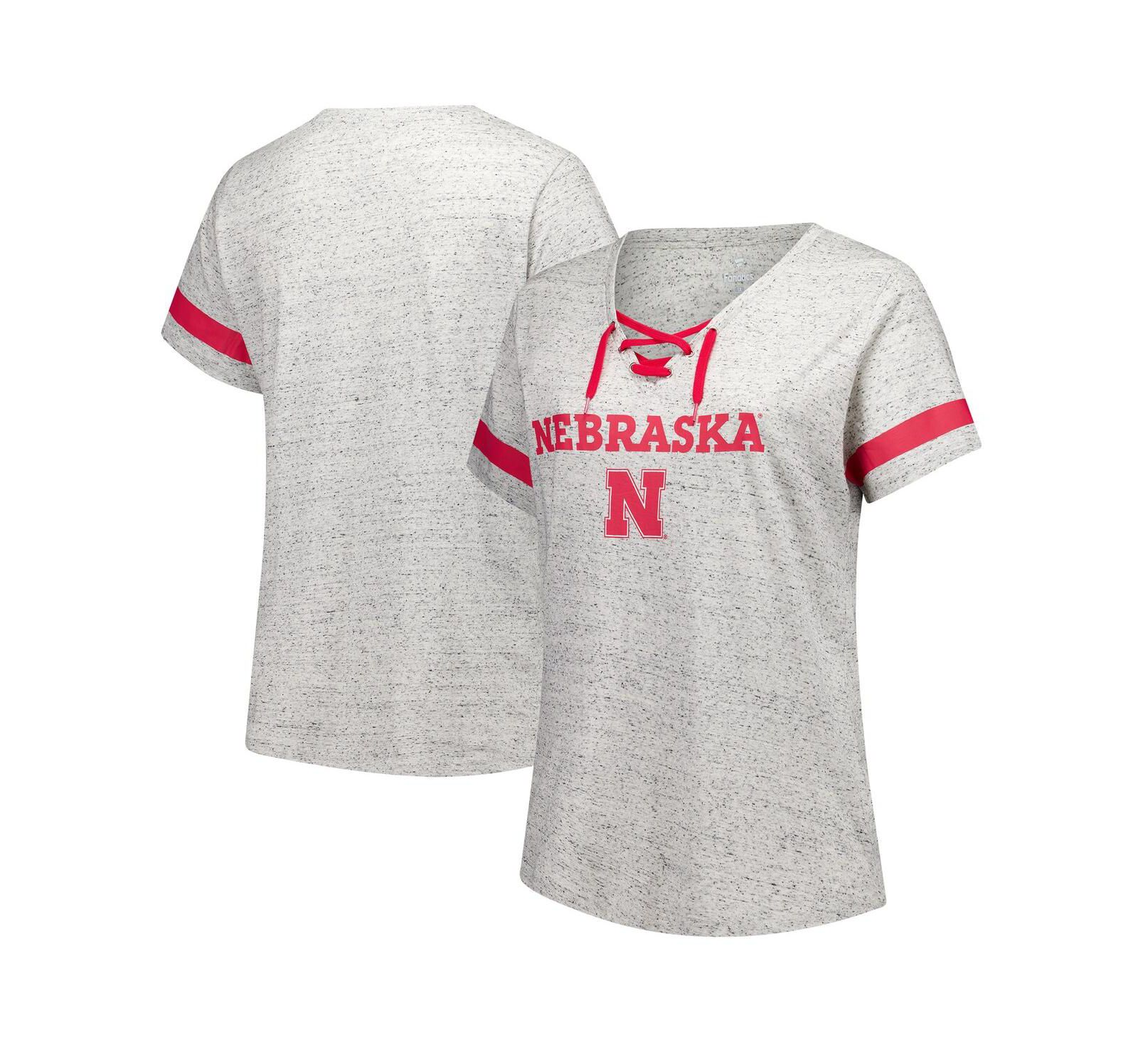 Fanatics Женская футболка Plus Size Nebraska Huskers Heather Gray Lace-Up V-Neck