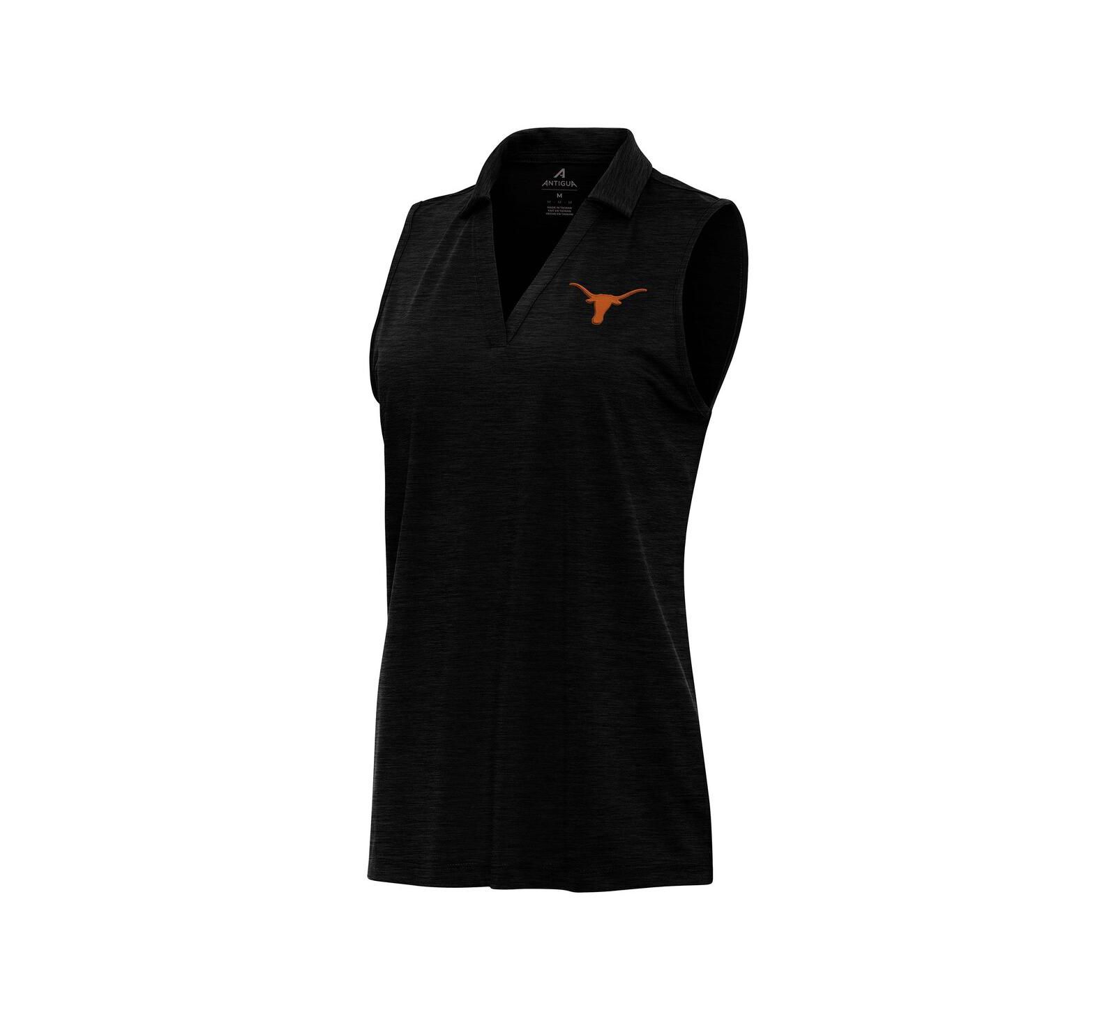 Женская рубашка поло Antigua Heather Black Texas Longhorns Layout без рукавов с V-образным вырезом
