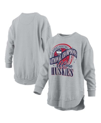 Женское худи Pressbox Gray UConn Huskies 2025 WBB National Champions Mélange Poncho Pullover