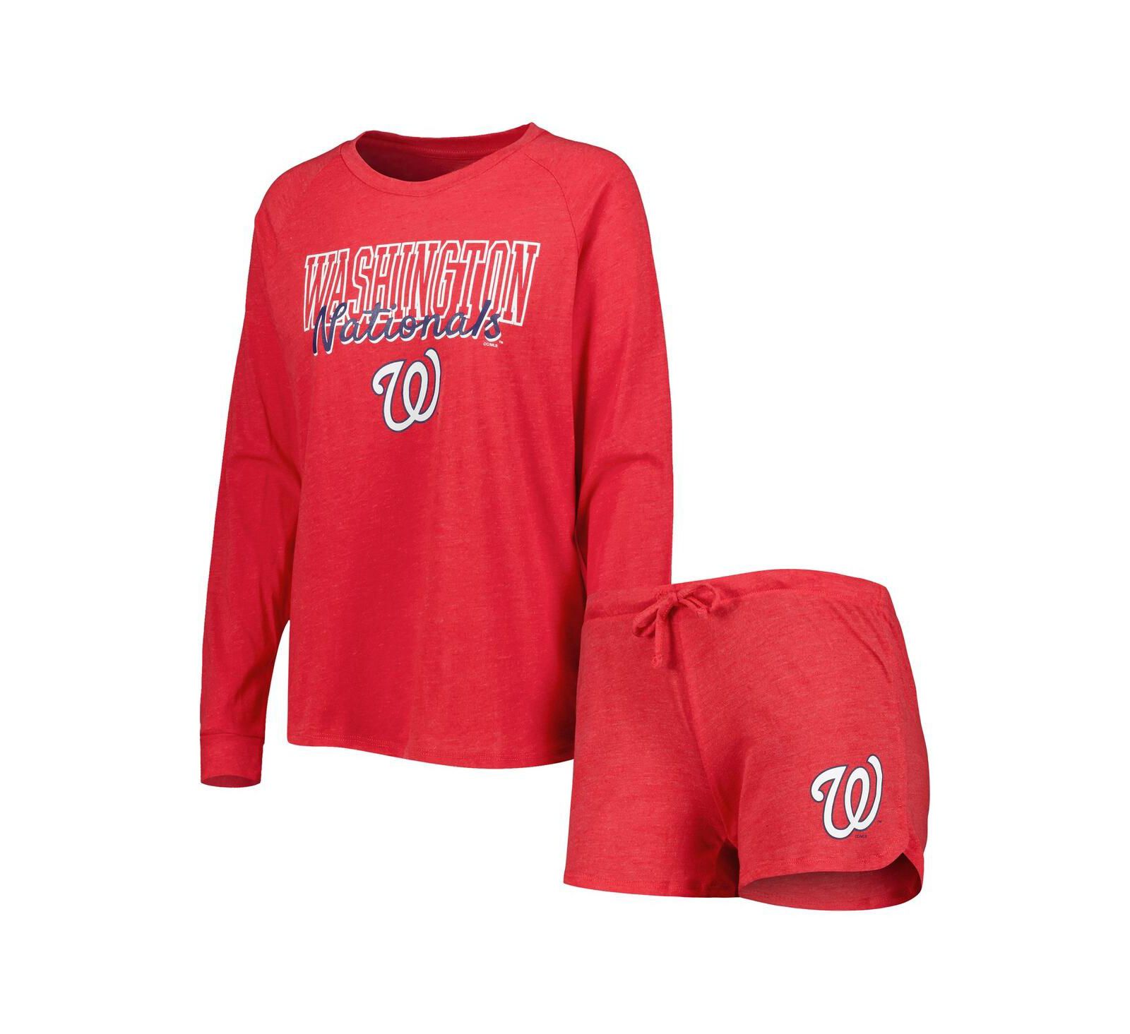 Concepts Sport Women's 2-Pack Heather Red Washington Nationals Meter Knit Raglan Long Sleeve Top Shorts and Sleep Set