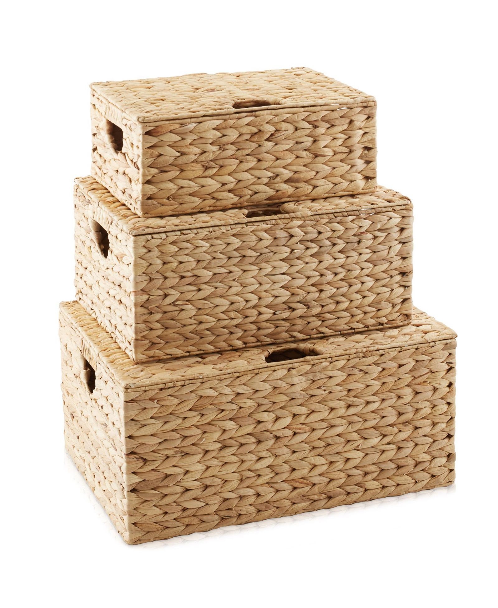 Casafield Set of Water Hyacinth Storage Baskets Multipurpose Organizer Rectangular Totes with Removable Lids