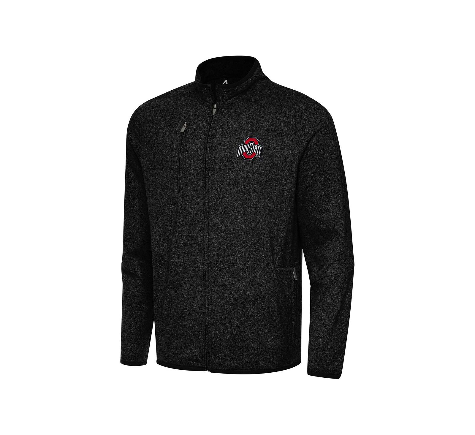 Antigua Men's Heather Black Ohio State Buckeyes Hold-Up Full-Zip Tri-Blend Jacket