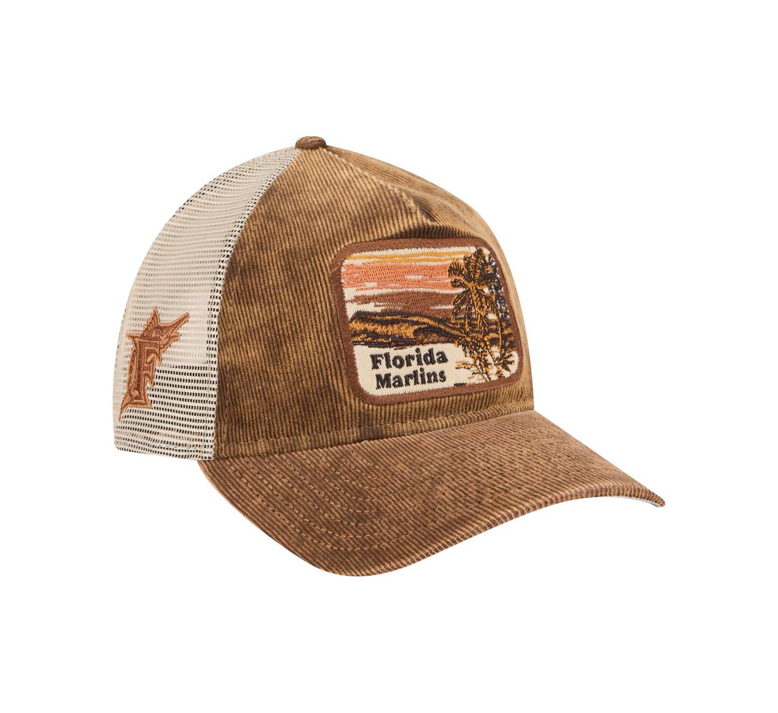 Мужская кепка New Era Florida Marlins Vintage Landscape 9TWENTY A-Frame Adjustable Trucker Hat Dark Brown