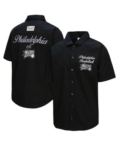 Mitchell & Ness Men's Black Philadelphia 76ers Hardwood Classics Camp Shirt