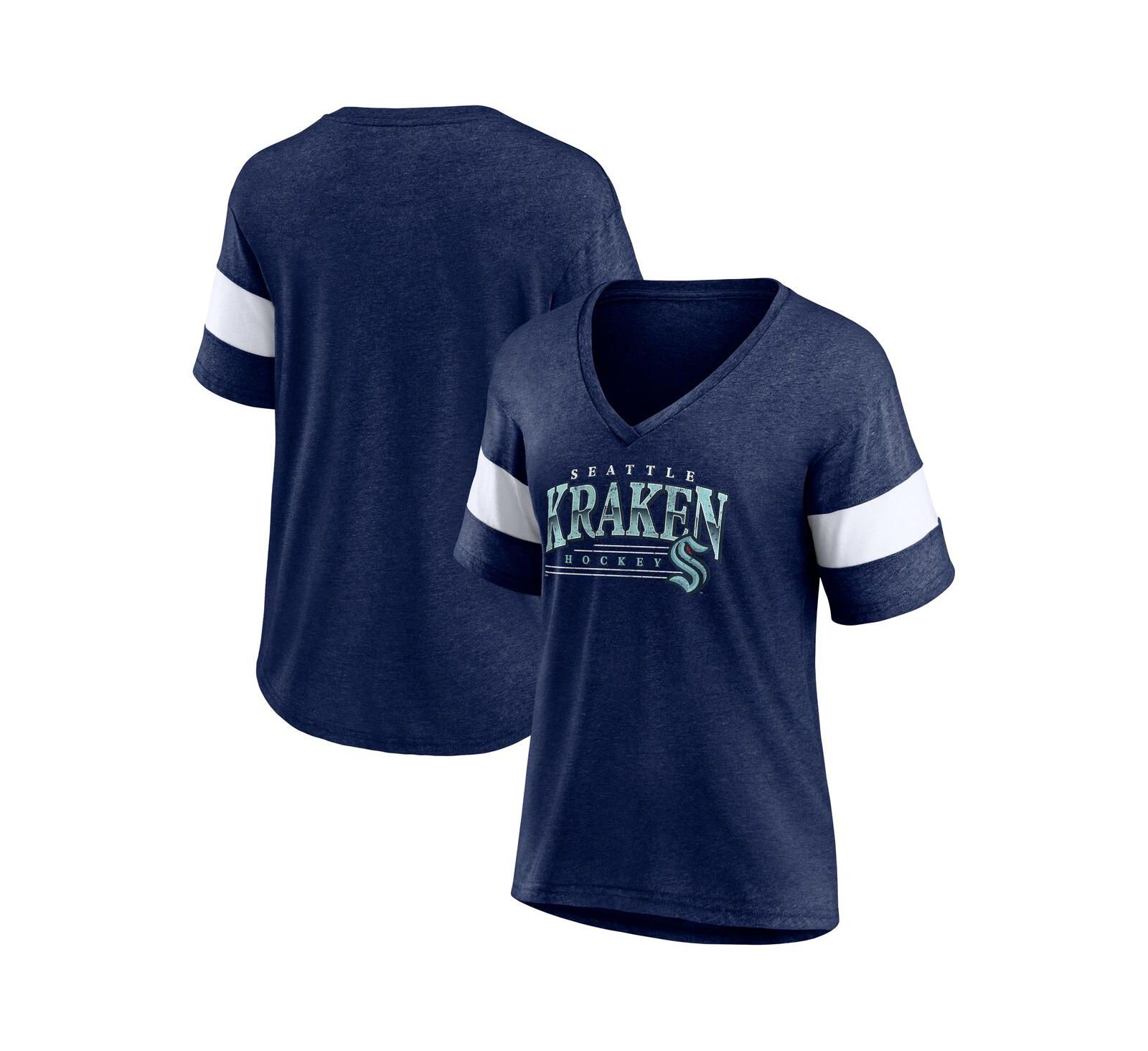 Fanatics Женская футболка Seattle Kraken Clapper V-Neck с коротким рукавом серая меланж
