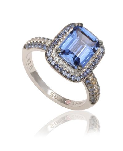 Suzy Levian New York Sapphire & Created White Sapphire Halo Ring