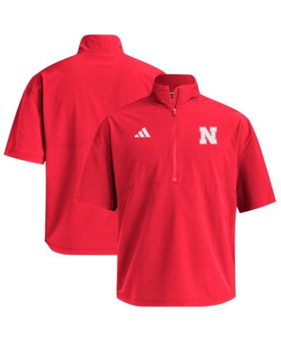 Adidas Men's Scarlet Nebraska Huskers Woven Quarter-Zip Short Sleeve Pullover Sweatshirt