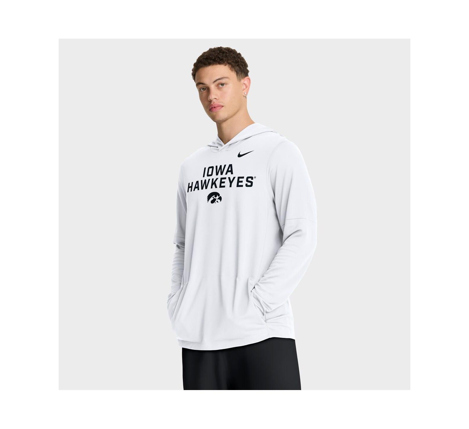 Nike Men's White Iowa Hawkeyes 2025 Sideline Performance Long Sleeve Hoodie T-Shirt