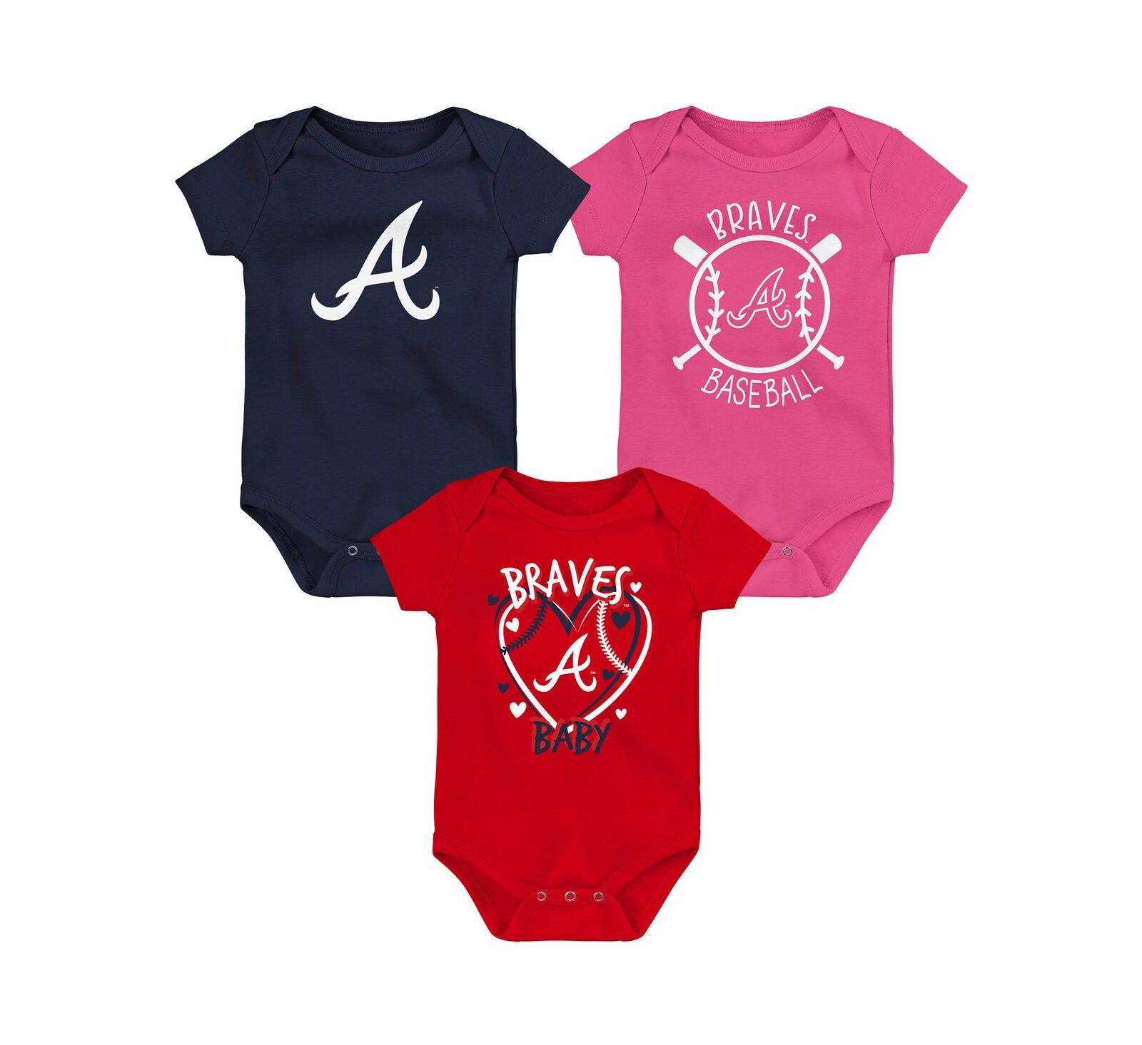 Комплект боди Outerstuff Baby Boys and Girls 3-Pack Atlanta Braves Slide Home