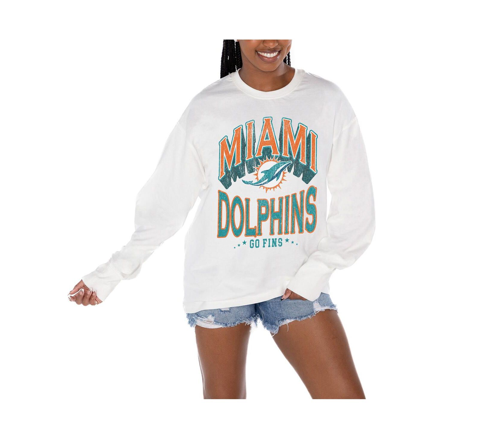 Gameday Couture Women's White Miami Dolphins Time Out Oversized Long Sleeve T-Shirt