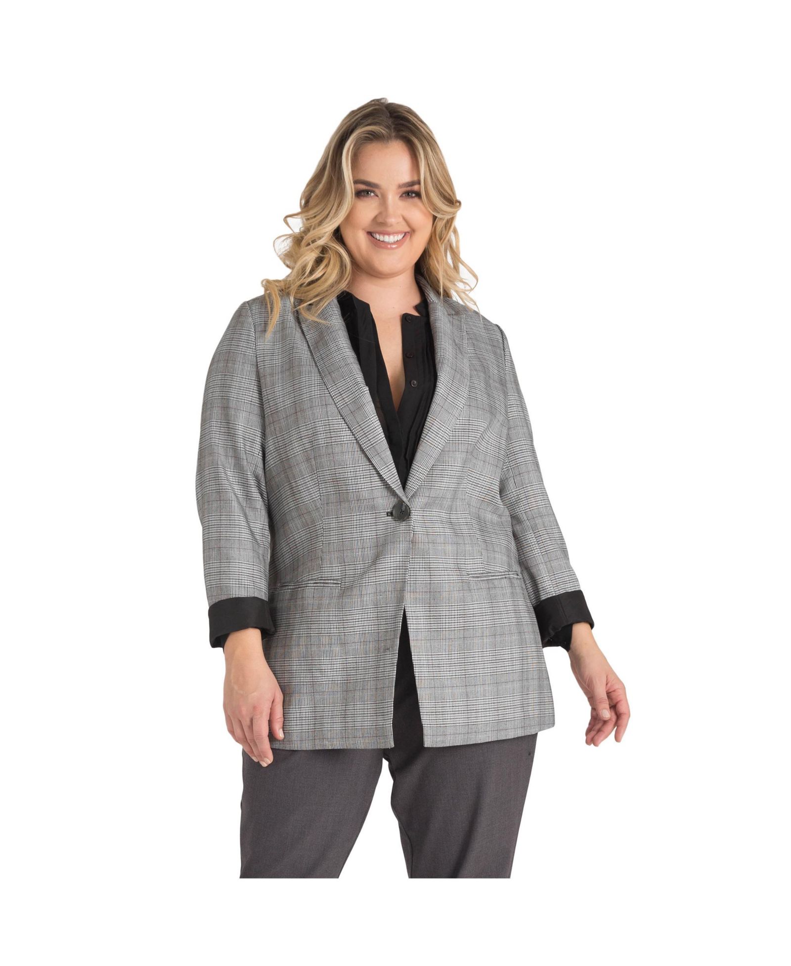 Женский оверсайз блейзер Connected Plus Size в клетку на одну пуговицу