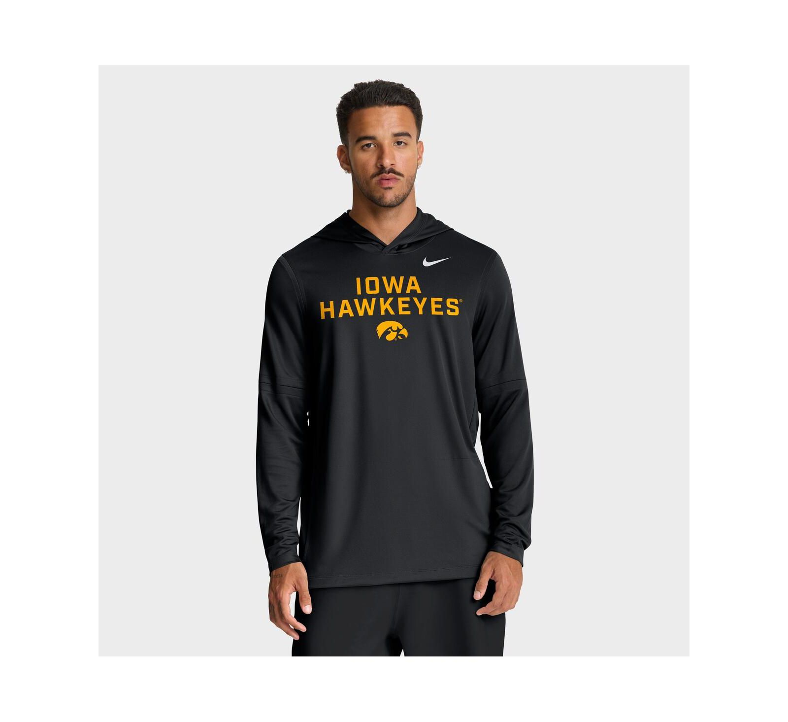 Nike Men's Black Iowa Hawkeyes 2025 Sideline Performance Long Sleeve Hoodie T-Shirt