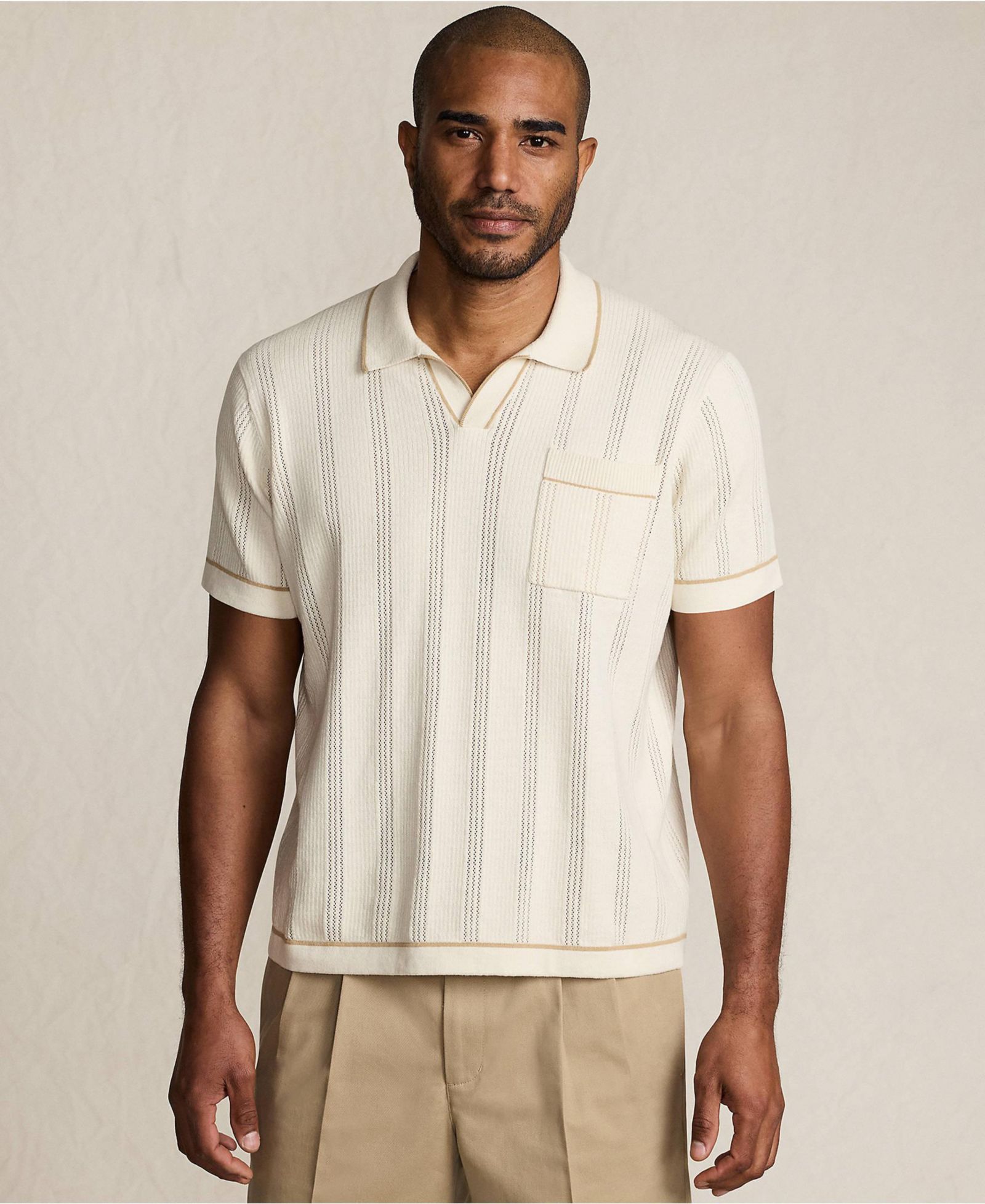 Lands' End Men's Short Sleeve Textured Tipped Sweater Polo