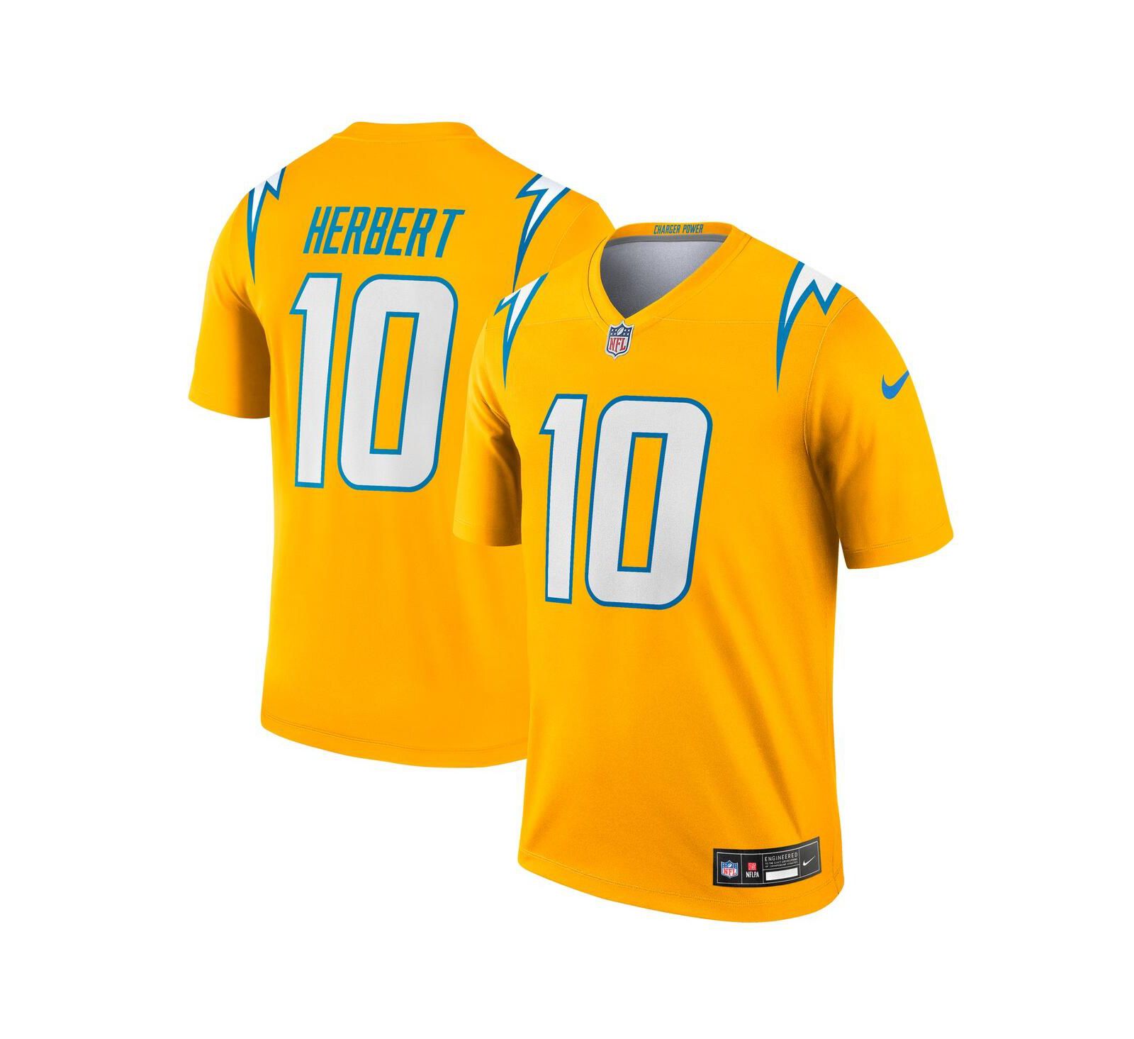 Nike Men's Justin Herbert Gold Los Angeles Chargers Alternate Charger Power Legend Player Performance Top
