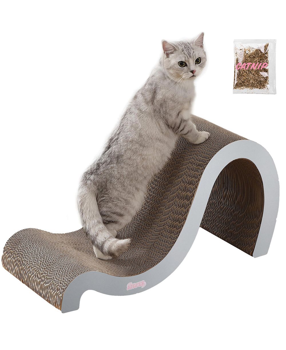 THE LICKER STORE Kona 27" Modern Cardboard Double-Sided Wave Cat Scratcher with Catnip