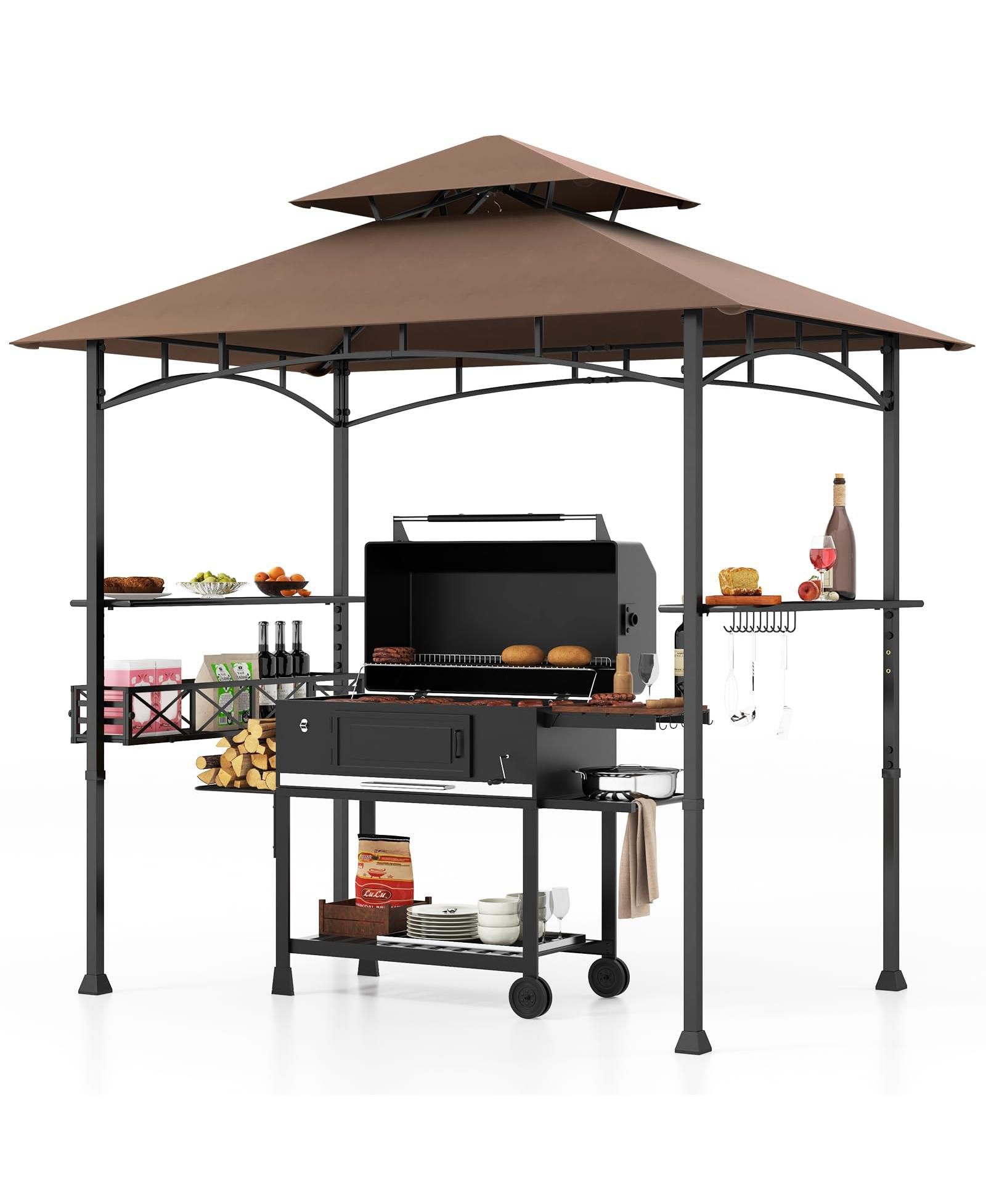 Уличный навес для гриля 8 x 5 FT с 2 боковыми полками и 20 крючками Mecale