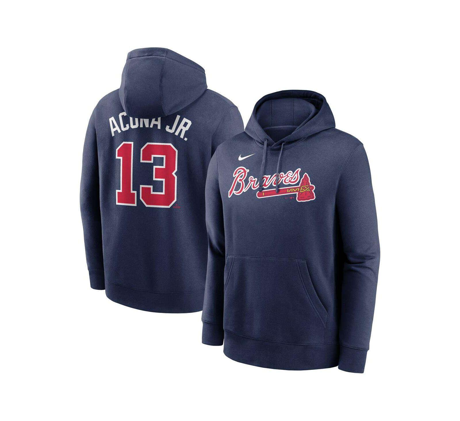 Nike Men's Ronald Acuña Jr. Navy Atlanta Braves Player Name & Number Club Fleece Pullover Hoodie