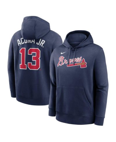 Мужская толстовка Nike Ronald Acuña Jr. Navy Atlanta Braves Player Name & Number Club Fleece Pullover Hoodie