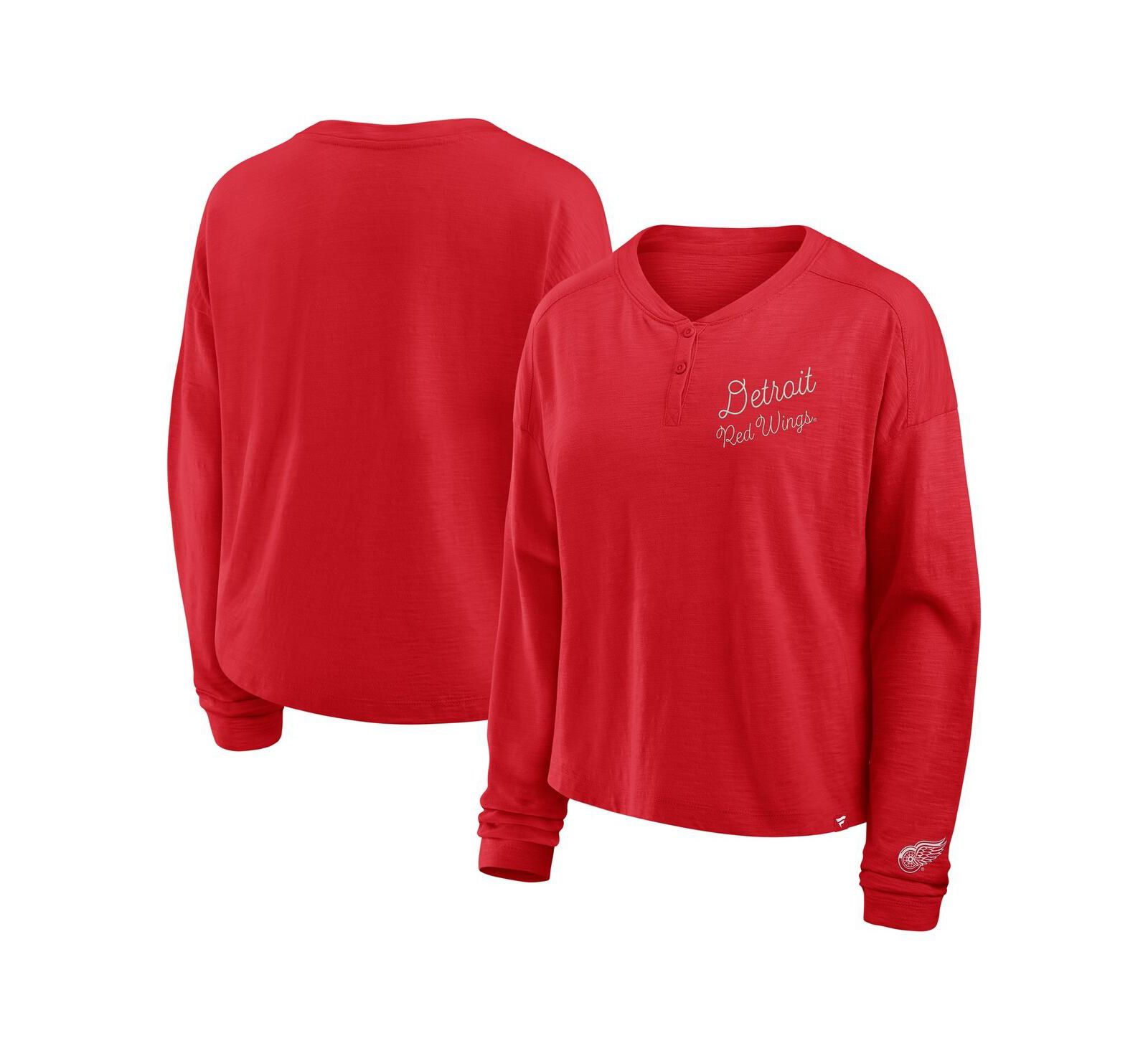 Fanatics Women's Red Detroit Red Wings Oversized All Out Effort Long Sleeve Henley T-Shirt