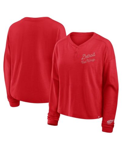 Fanatics Женская футболка Henley с длинным рукавом, красная Detroit Red Wings, оверсайз