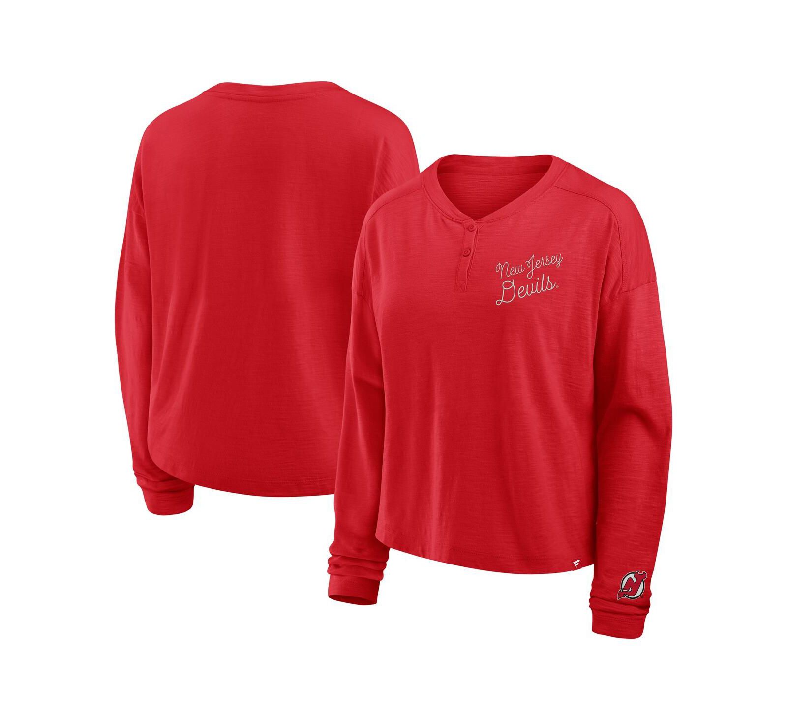 Fanatics Women's Red New Jersey Devils Oversized All Out Effort Long Sleeve Henley T-Shirt