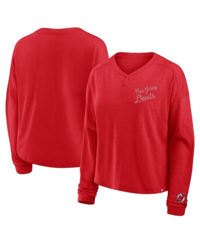 Fanatics Women's Red New Jersey Devils Oversized All Out Effort Long Sleeve Henley T-Shirt