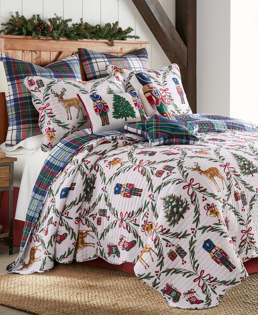 Комплект из 3 предметов Levtex Home Festive Nutcrackers, двустороннее стеганое покрывало, King/California King