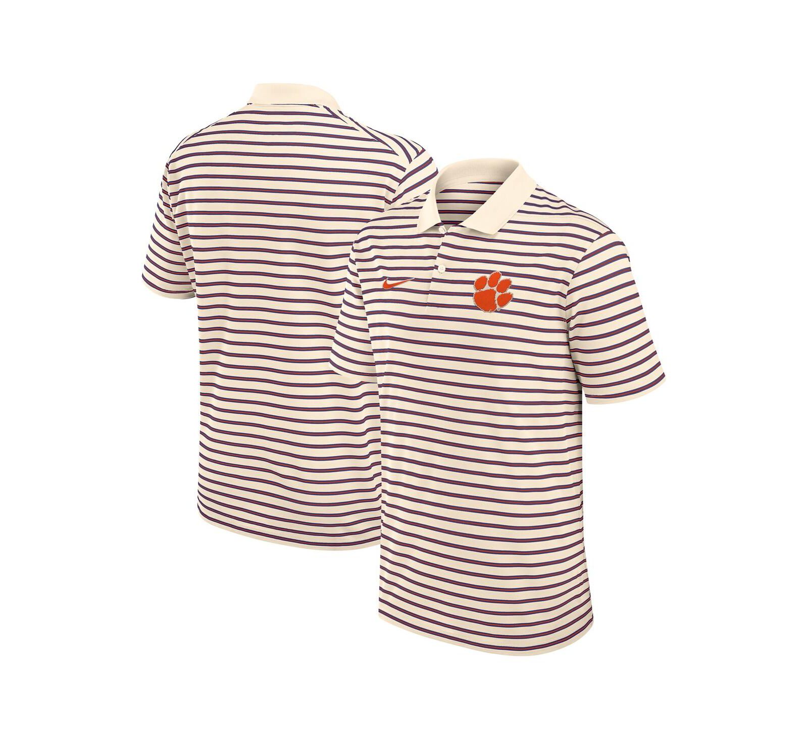Nike Men's Cream/Purple Clemson Tigers Solid Foundation Striped Performance Polo Shirt