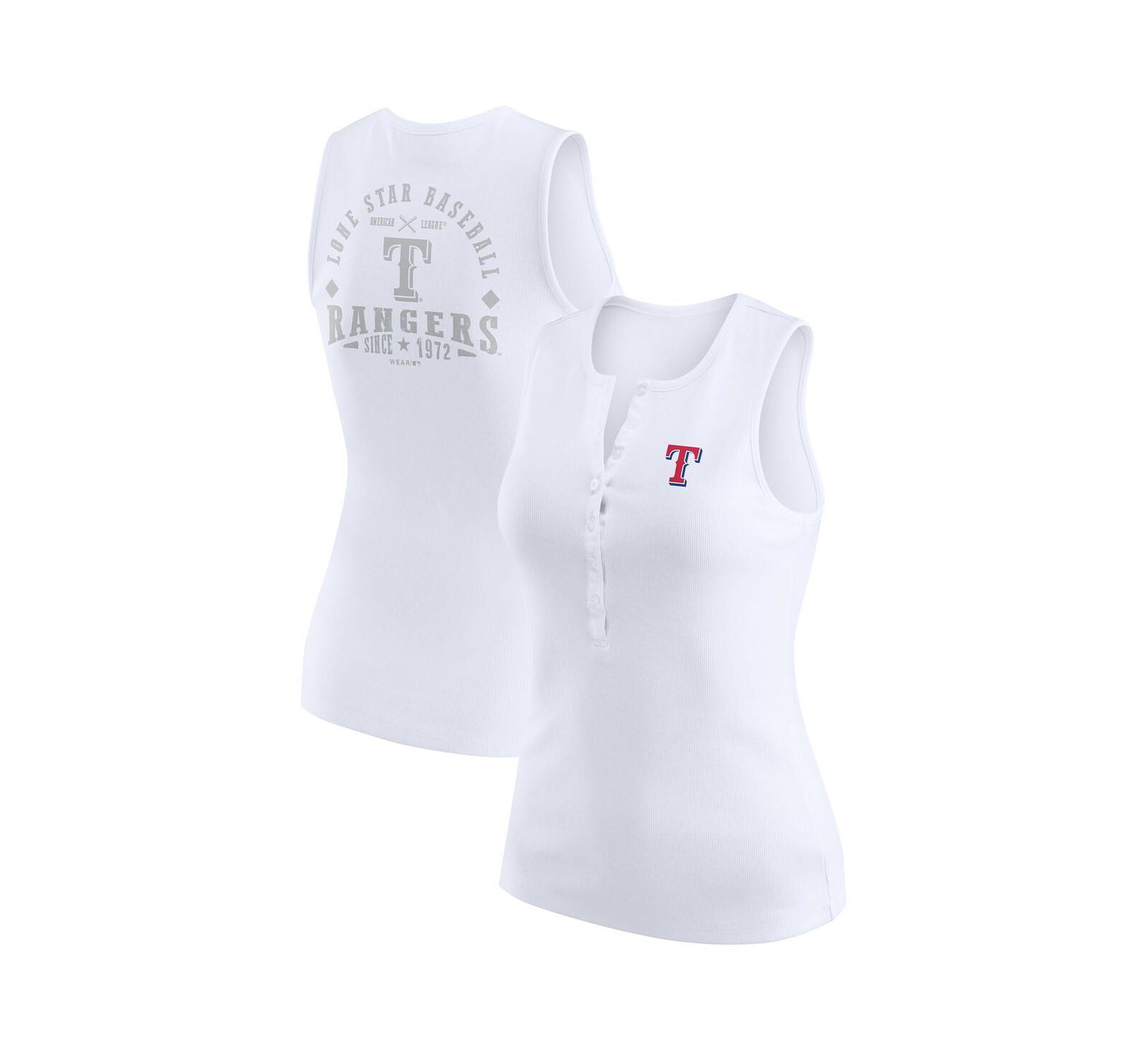 WEAR by Erin Andrews Women's White Texas Rangers Rib-Knit Henley Tank Top