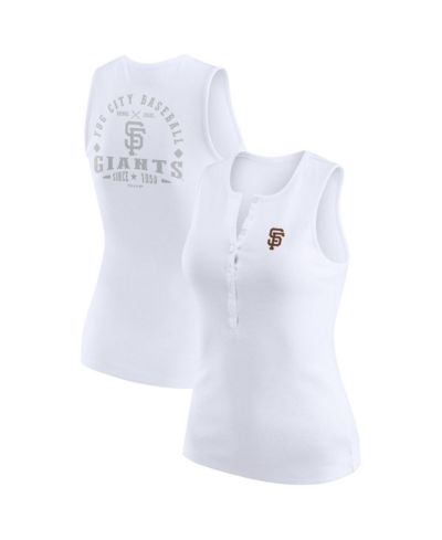 WEAR by Erin Andrews Women's White San Francisco Giants Rib-Knit Henley Tank Top