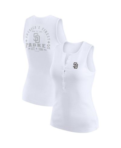 WEAR by Erin Andrews Women's White San Diego Padres Rib-Knit Henley Tank Top