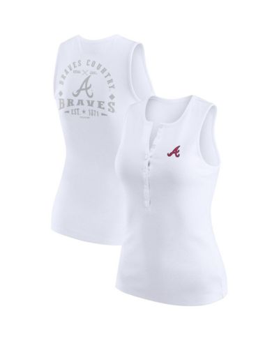 WEAR by Erin Andrews Women's White Atlanta Braves Rib-Knit Henley Tank Top