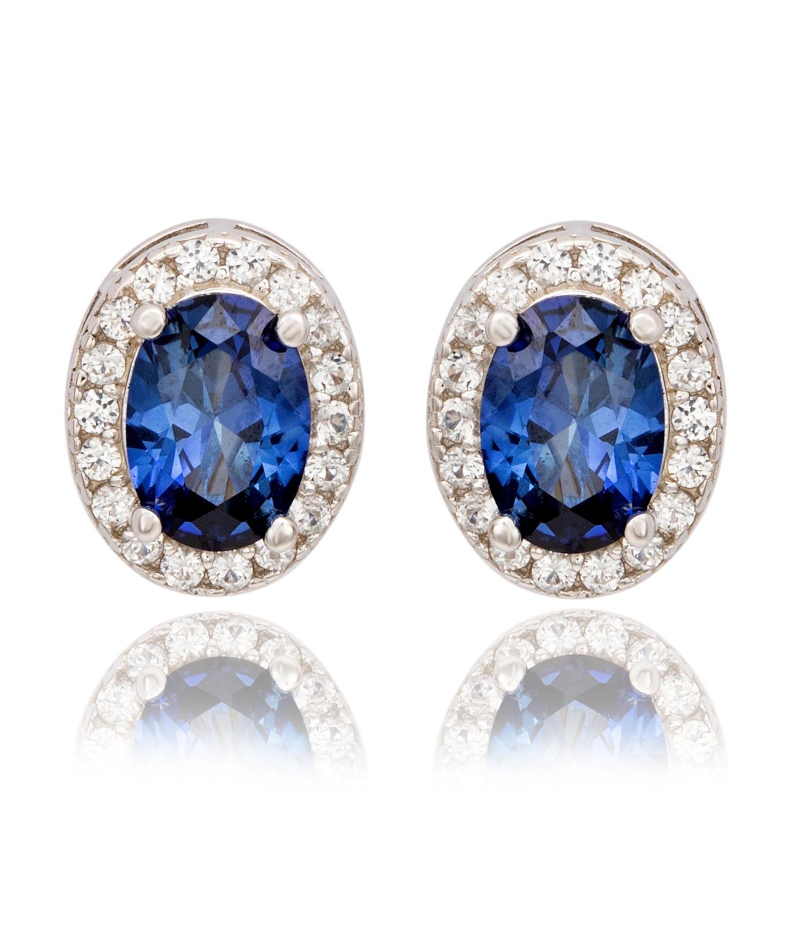 Suzy Levian Sterling Oval Cut Sapphire Halo Stud Earrings