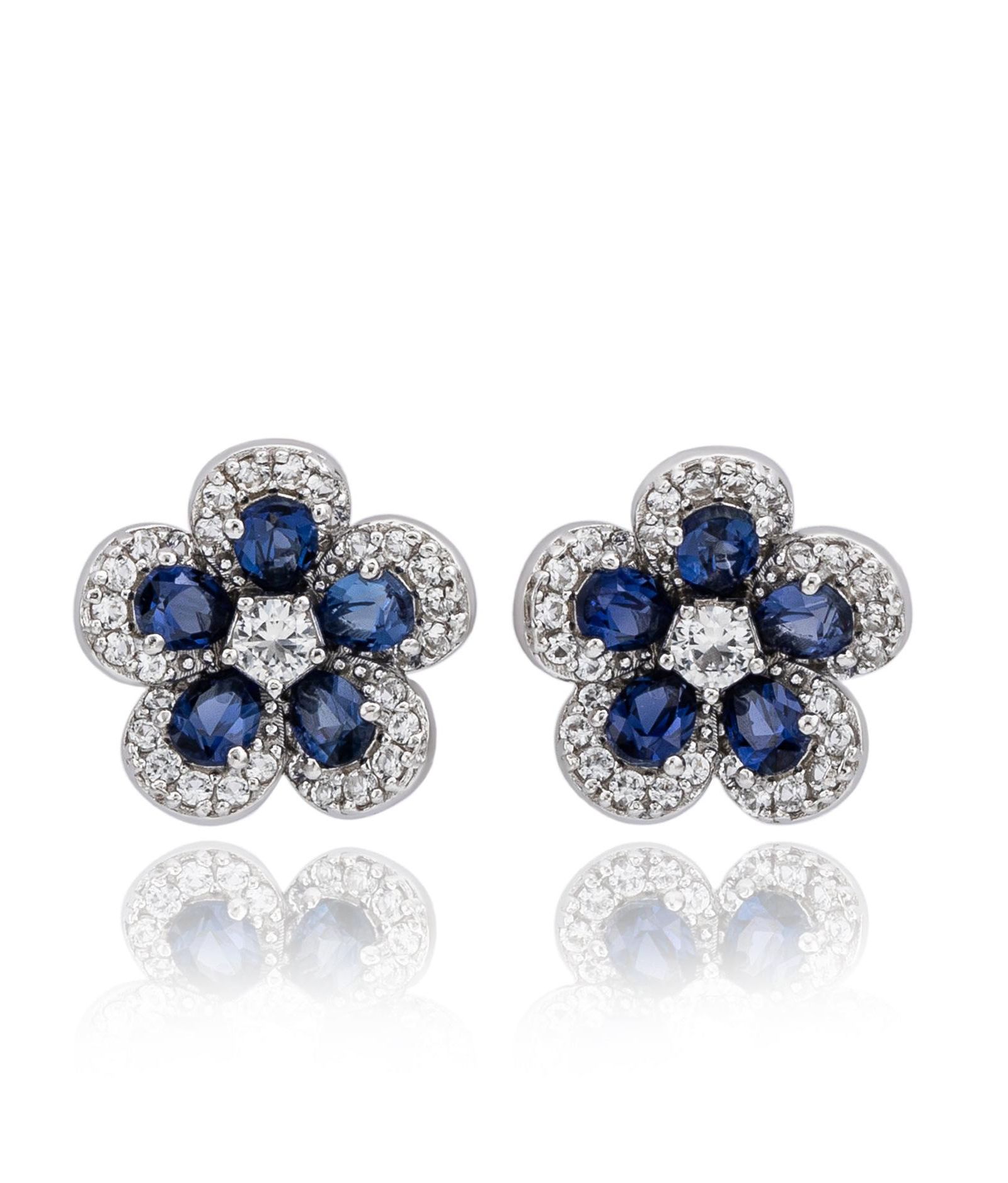 Suzy Levian Sterling Sapphire Created Sapphire Petite Flower Earrings