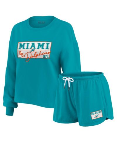 WEAR by Erin Andrews Женский комплект из 2-х предметов: футболка с длинным рукавом и шорты Aqua Miami Dolphins Heavy Rugby